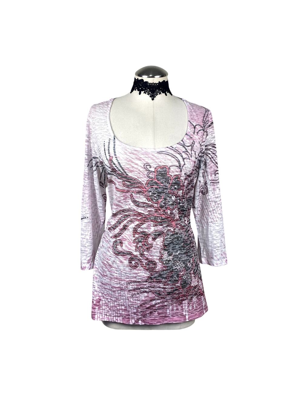 Vtg Y2K Cocoma Floral Semi Sheer Boho Whimsigoth Hippie Pink Long Sleeve Sz XL